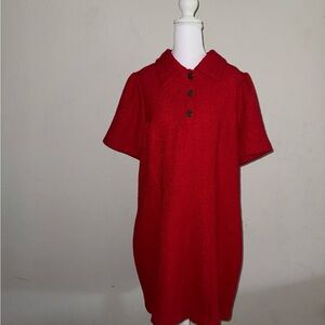 Red Short Sleeve Tweed Dress with Silver Buttons